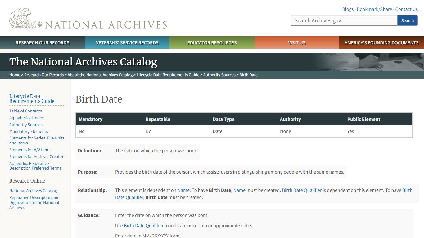 Birth Date | National Archives